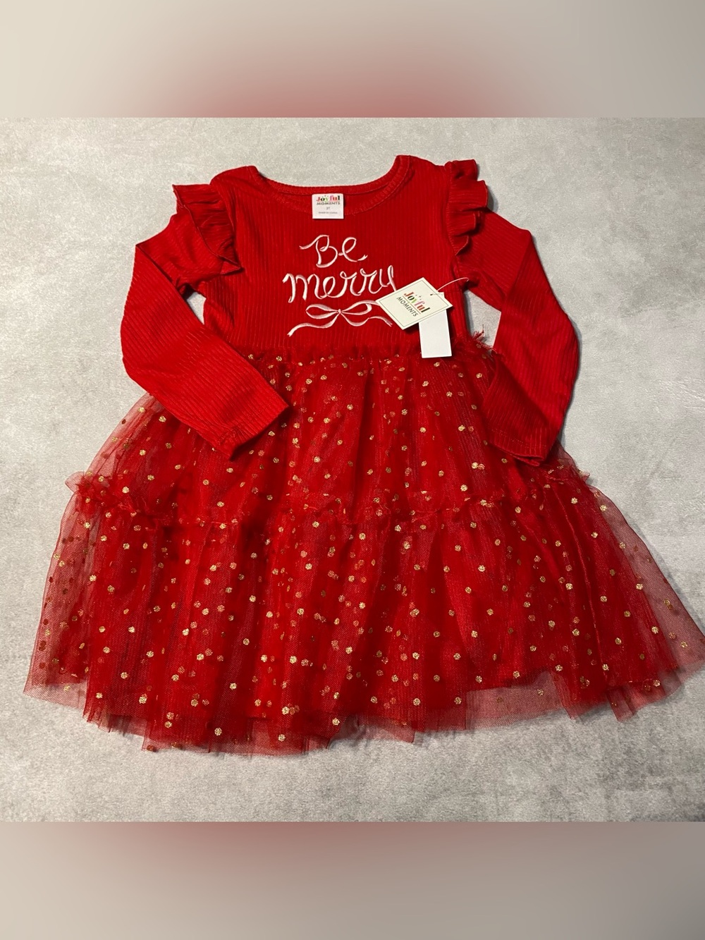 Joyful Moments Toddler Girl's Red Party Holiday Be Merry Tutu Dress Size 3T